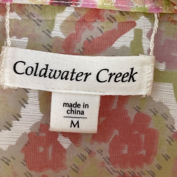 Coldwater Creek Womens Medium Button Up Floral Organza Blouse 3/4 Sleeve Shirt - Picture 4 of 11